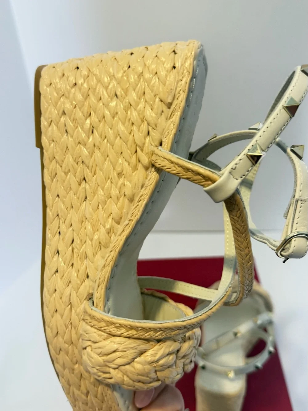 *Inspired Shoe*Cream Braided Espadrille Wedge Sandals with Ankle Straps